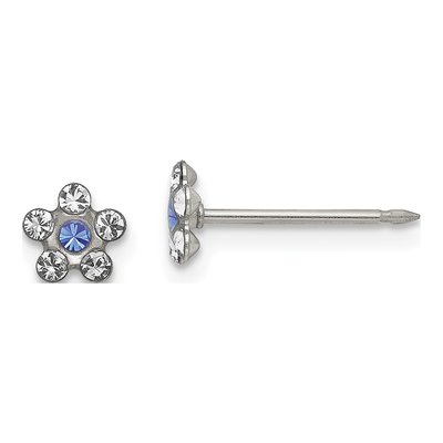Stainless Steel Crystal Flower Stud Earrings