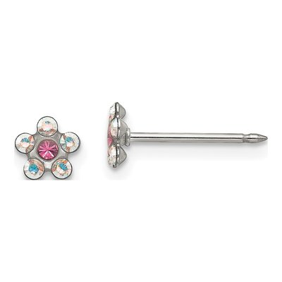 Stainless Steel Crystal Flower Stud Earrings