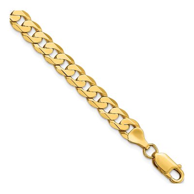 14K Yellow Gold 6.75mm Flat Beveled Curb Chain Bracelet