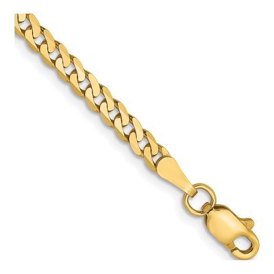 14K Yellow Gold 2.9mm Flat Beveled Curb Chain Bracelet