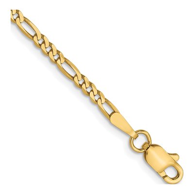 14K Yellow Gold 2.25mm Flat Figaro Chain Bracelet