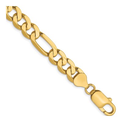 14K Yellow Gold 7.5mm Flat Figaro Chain Bracelet