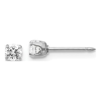 14K White Gold Round CZ Piercing Stud Earrings