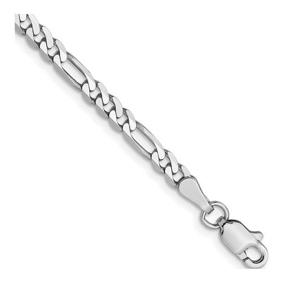 14K White Gold 3mm Flat Figaro Chain Bracelet