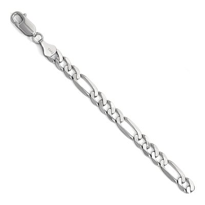 14K White Gold 6mm Flat Figaro Chain Bracelet