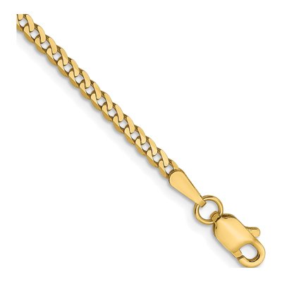 14K Yellow Gold 2.2mm Flat Beveled Curb Chain Bracelet