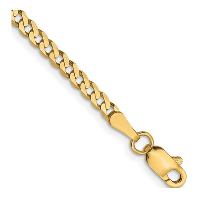 14K Yellow Gold 2.3mm Flat Beveled Curb Chain Bracelet