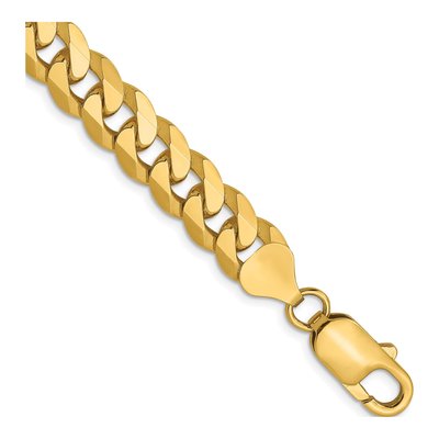 14K Yellow Gold 8mm Flat Beveled Curb Chain Bracelet