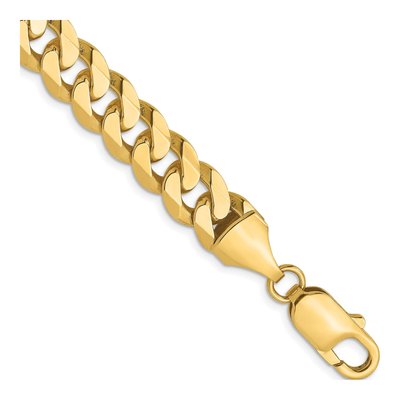 14K Yellow Gold 8.75mm Flat Beveled Curb Chain Bracelet