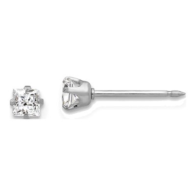 14K White Gold CZ Stud Earrings