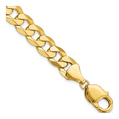 14K Yellow Gold 9.5mm Flat Beveled Curb Chain Bracelet