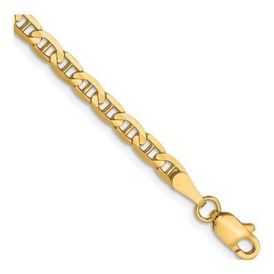 14K Yellow Gold 3mm Concave Anchor Chain Anklet