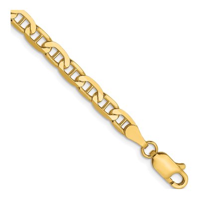 14K Yellow Gold 3.75mm Concave Anchor Chain Bracelet