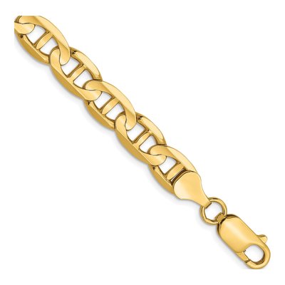14K Yellow Gold 7mm Concave Anchor Chain Bracelet