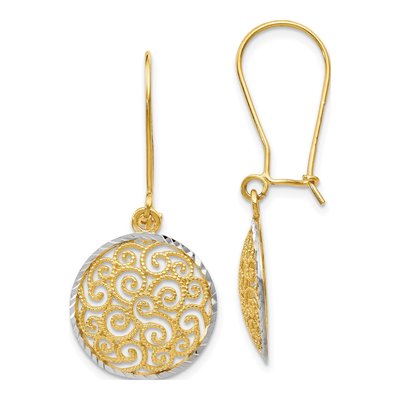 14K Two-Tone Gold Filigree Dangle Earrings