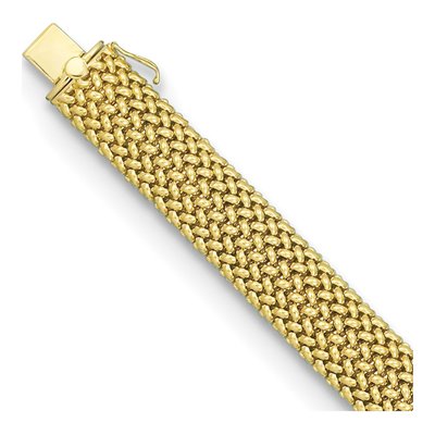 14K Yellow Gold 15mm Semi-Solid Mesh Chain Bracelet