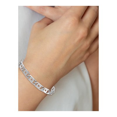 14K White Gold 8.1mm Fancy Open Link Chain Bracelet – view 6