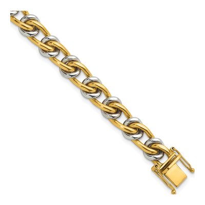 14K Two-Tone Gold 8.6mm Fancy Link Chain Bracelet