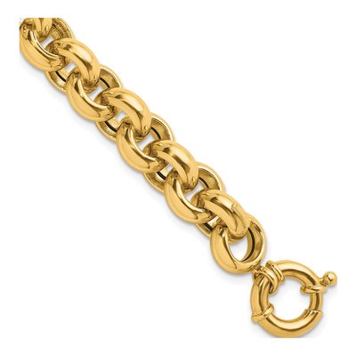 14K Yellow Gold 10.6mm Hollow Open Rolo Chain Bracelet