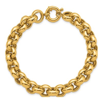 14K Yellow Gold 10.6mm Hollow Open Rolo Chain Bracelet – view 6