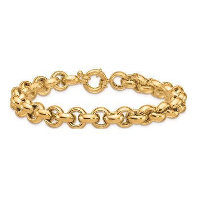 14K Yellow Gold 9.1mm Hollow Open Rolo Chain Bracelet – view 5