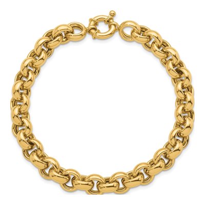 14K Yellow Gold 9.1mm Hollow Open Rolo Chain Bracelet – view 6