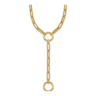 14K Yellow Gold Paperclip Y-Drop Necklace