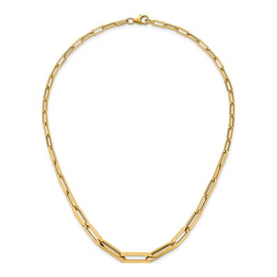 14K Yellow Gold Hollow Graduated Paperclip Chain – view 5