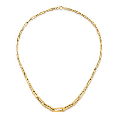 14K Yellow Gold Hollow Graduated Paperclip Chain – view 5