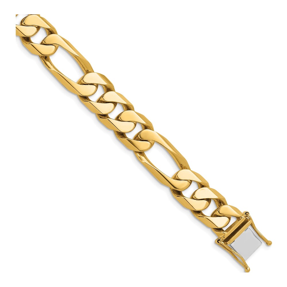 Herco 14K Yellow Gold Polished Solid 12.3mm Figaro 20 Inch Chain Necklace with Box Catch Clasp