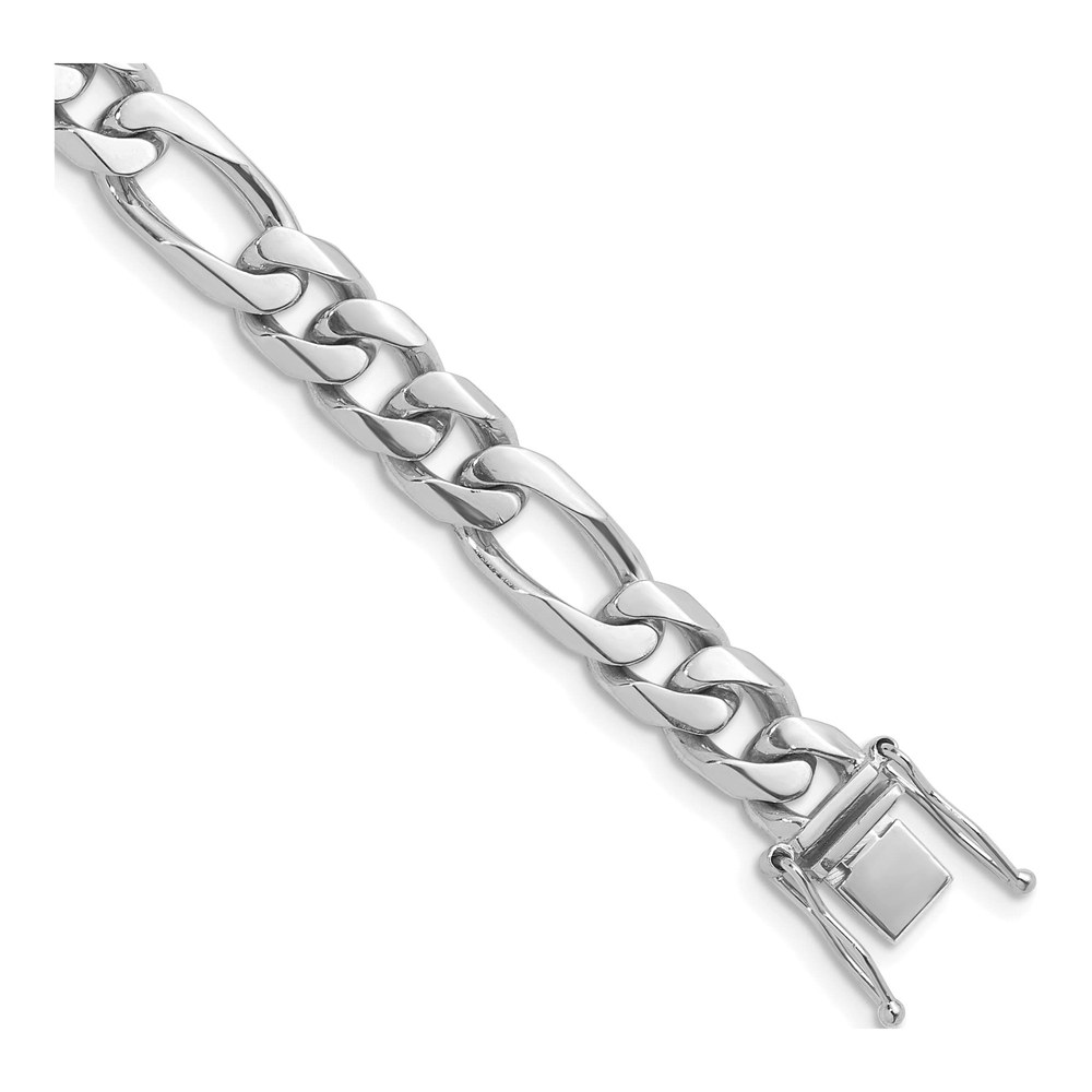 Herco 14K White Gold Rhodium-Plated Polished Solid 8.8mm Figaro 30 Inch Chain Necklace with Box Catch Clasp