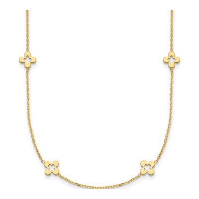 14K Yellow Gold Open Clover Station Necklace