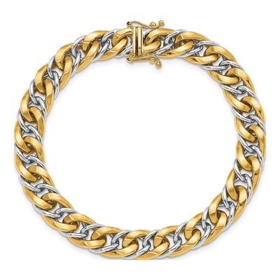 14K Two-Tone Gold 9.25mm Curb Chain Bracelet – view 6