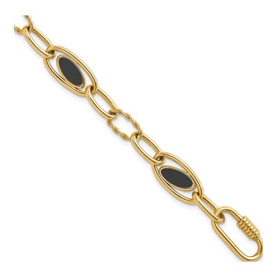 14K Yellow Gold Onyx Link Bracelet