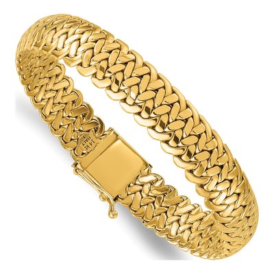 14K Yellow Gold 10.5mm Woven Fancy Link Chain Bracelet