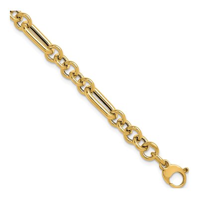 14K Yellow Gold 8mm Fancy Link Chain Bracelet