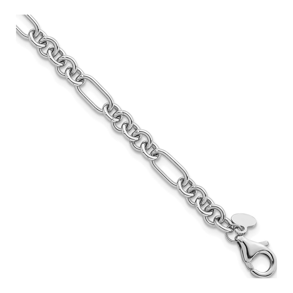 Herco 14K White Gold Rhodium-Plated 7.5 Inch Polished Solid Fancy Link Bracelet with Lobster Clasp