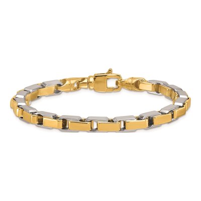 14K Two-Tone Gold 5.65mm Rectangular Fancy Link Chain Bracelet – view 5
