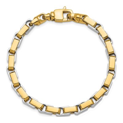 14K Two-Tone Gold 5.65mm Rectangular Fancy Link Chain Bracelet – view 6