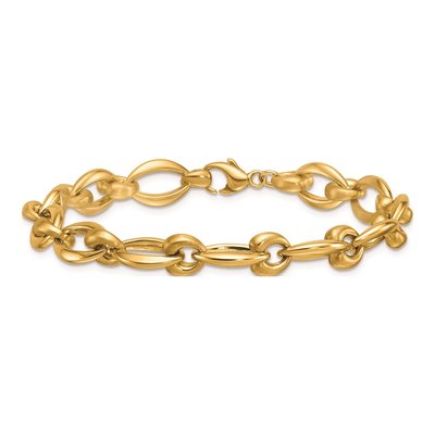 14K Yellow Gold 8.8mm Oval Fancy Link Chain Bracelet – view 5