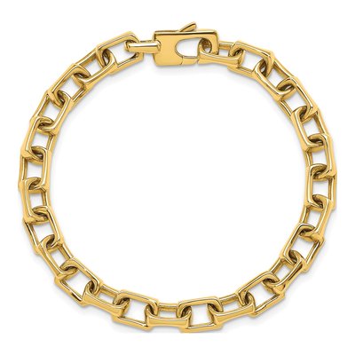 14K Yellow Gold 6.85mm Rectangular Fancy Link Chain Bracelet – view 6