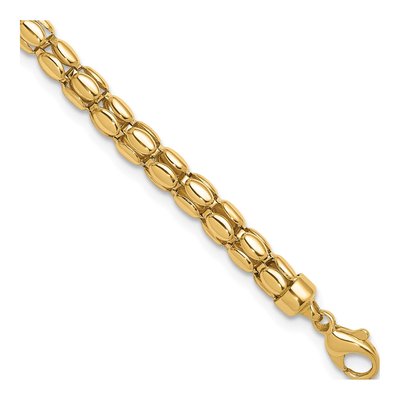 14K Yellow Gold 5.5mm Hollow Oval Barrel Link Chain Bracelet
