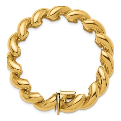 14K Yellow Gold 14mm Hollow San Marco Link Chain Bracelet – view 6