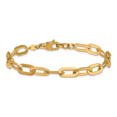 14K Yellow Gold 6.75mm Flat Oval Fancy Link Chain Bracelet – view 5