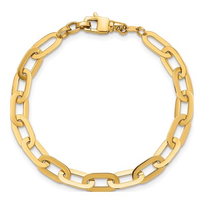 14K Yellow Gold 6.75mm Flat Oval Fancy Link Chain Bracelet – view 6