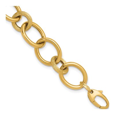 14K Yellow Gold 16mm Circle Oval Fancy Link Chain Bracelet