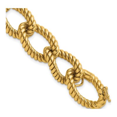 14K Yellow Gold 16mm Twisted Oval-Link Oval Fancy Link Chain Bracelet