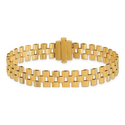 14K Yellow Gold 9.5mm Hollow Grooved Fancy Link Chain Bracelet – view 5
