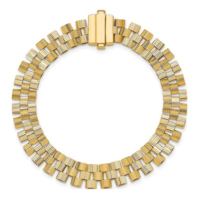 14K Yellow Gold 9.5mm Hollow Grooved Fancy Link Chain Bracelet – view 6