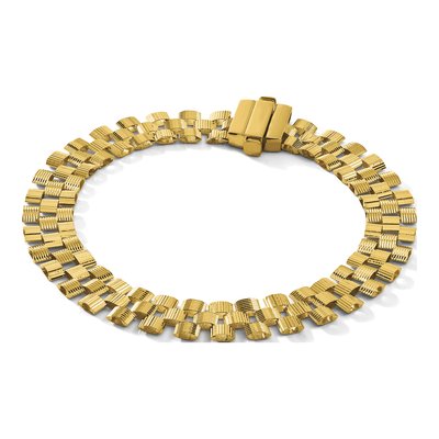 14K Yellow Gold 9.5mm Hollow Grooved Fancy Link Chain Bracelet – view 8